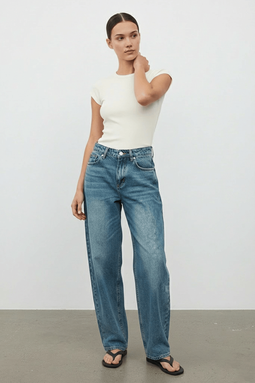 Denim Denim Barrel Leg Jeans Mid Rise