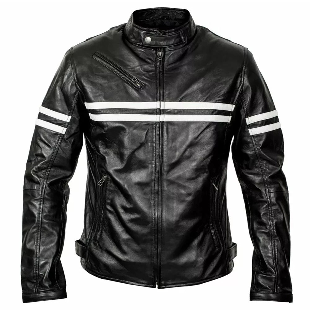 Striped Sleeves Leather Jacket